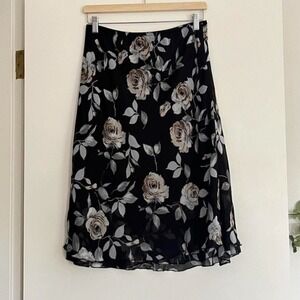 Chic‎ Black Floral Midi Skirt